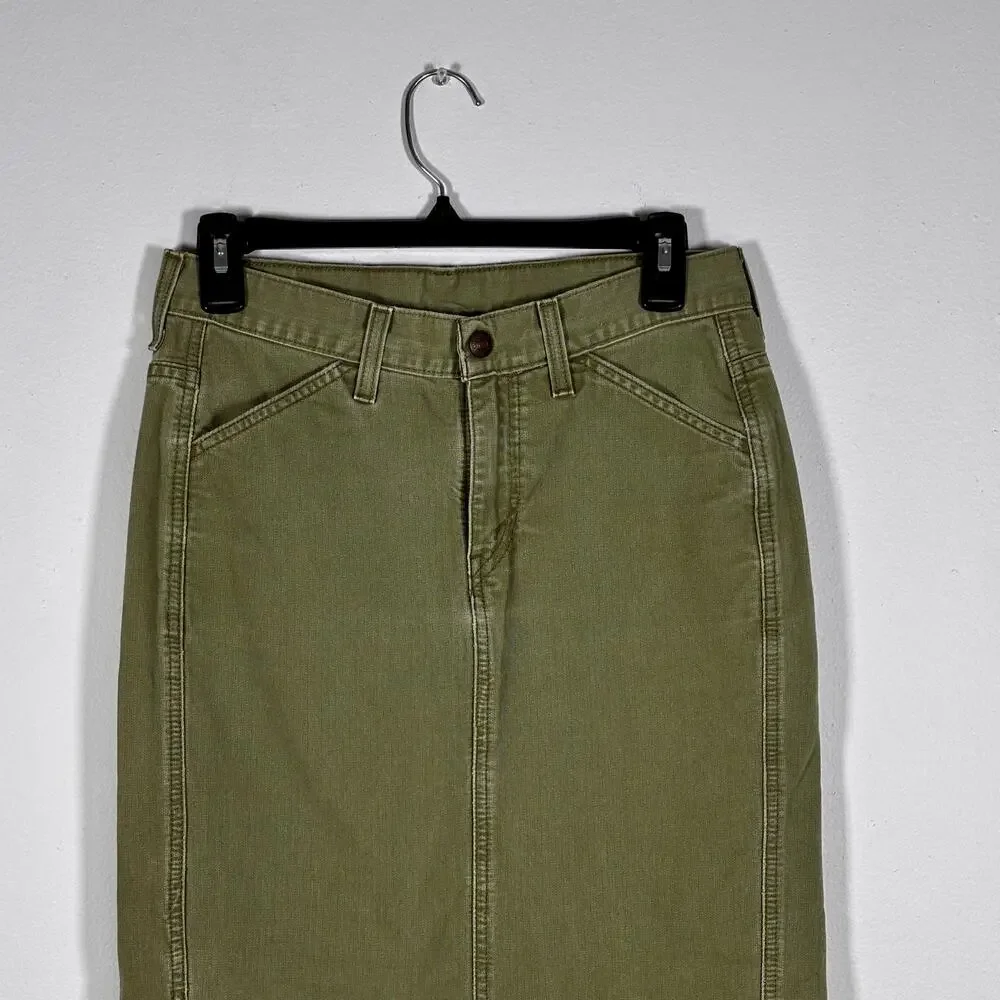 Levi's Surplus Olive Green Maxi Pencil Skirt Women's Size 2 Grunge Skater AS IS